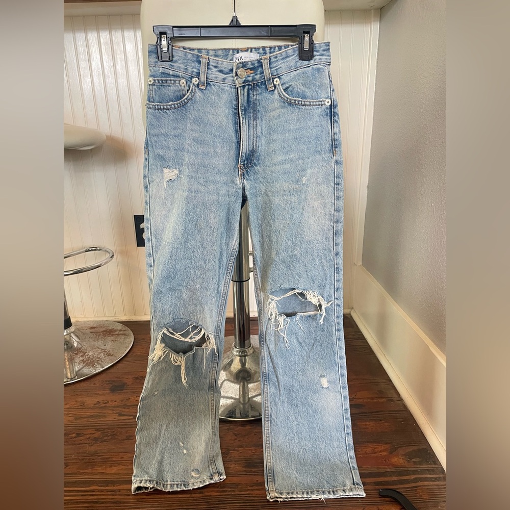 Zara Distressed Light Blue Jeans